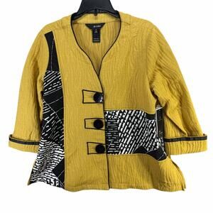 Ali Miles Tunic Blouse Jacket S Petite Mustard Patchwork Texture Lagenlook Artsy